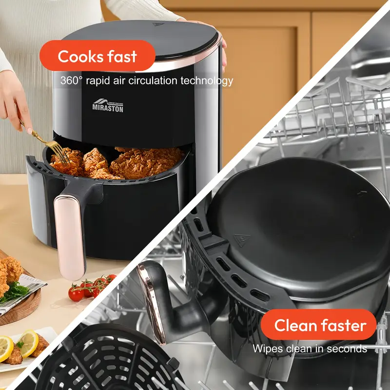 Miraston Compact 3.6-Quart Air Fryer, 9 Presets and Digital Display, Oil-Less Cooking, Black
