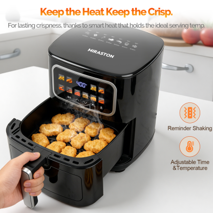 MIRASTON 5QT Digital Air Fryer with Viewing Window, 10 One-Touch Presets for Fresh & Frozen Foods, Easy Clean, Compact Size for 3-4 People, Black