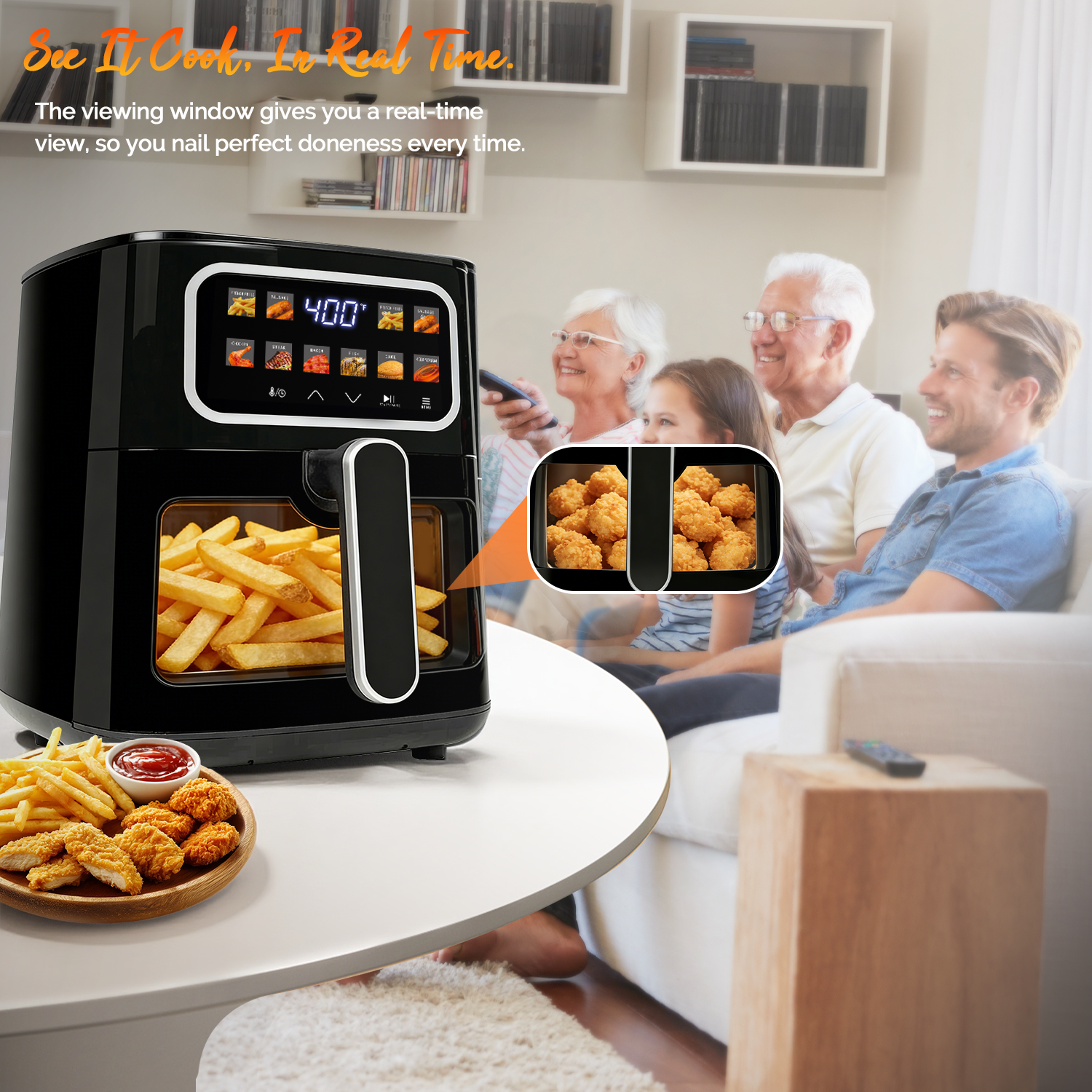MIRASTON 5QT Digital Air Fryer with Viewing Window, 10 One-Touch Presets for Fresh & Frozen Foods, Easy Clean, Compact Size for 3-4 People, Black