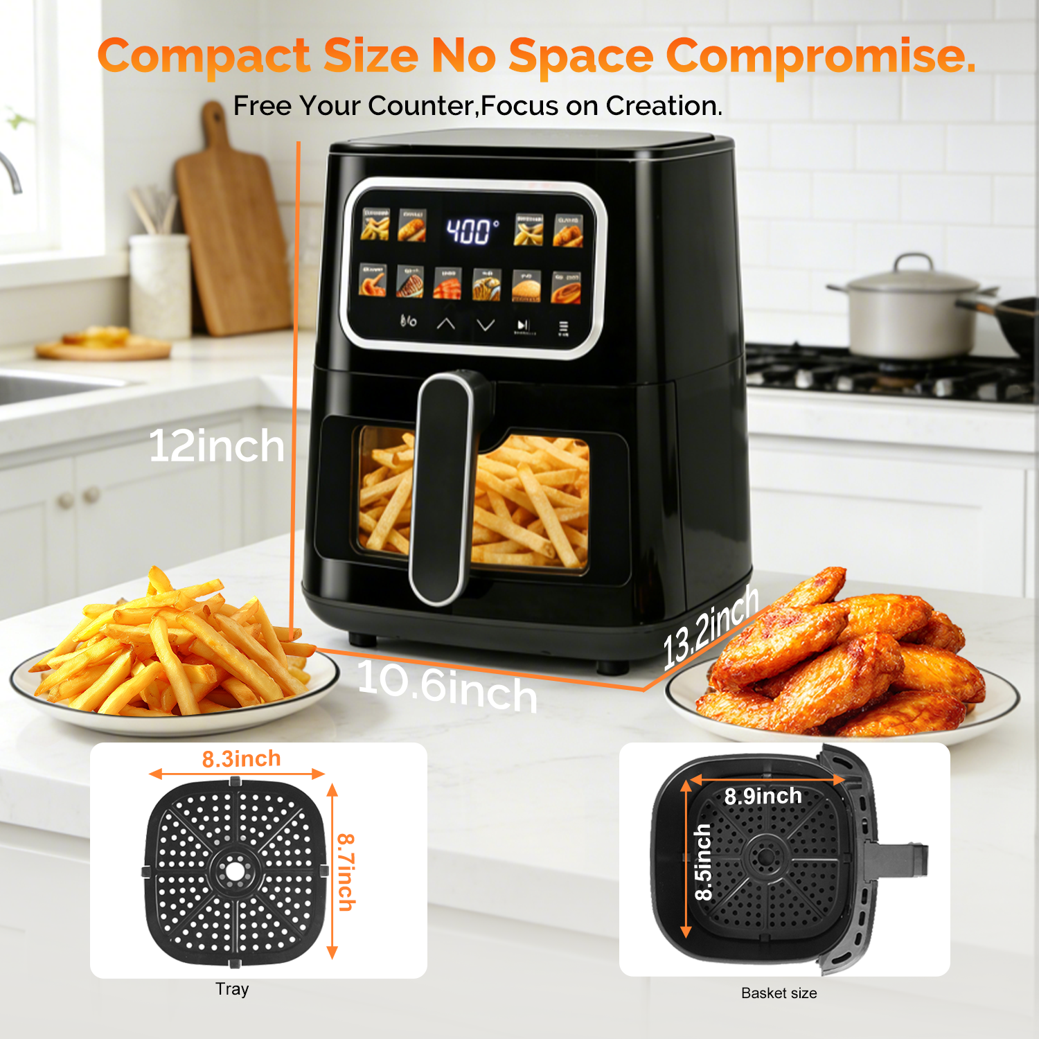 MIRASTON 5QT Digital Air Fryer with Viewing Window, 10 One-Touch Presets for Fresh & Frozen Foods, Easy Clean, Compact Size for 3-4 People, Black