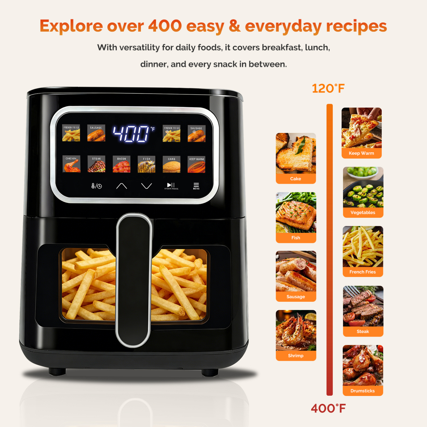 MIRASTON 5QT Digital Air Fryer with Viewing Window, 10 One-Touch Presets for Fresh & Frozen Foods, Easy Clean, Compact Size for 3-4 People, Black