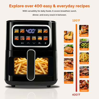 MIRASTON 5QT Digital Air Fryer with Viewing Window, 10 One-Touch Presets for Fresh & Frozen Foods, Easy Clean, Compact Size for 3-4 People, Black