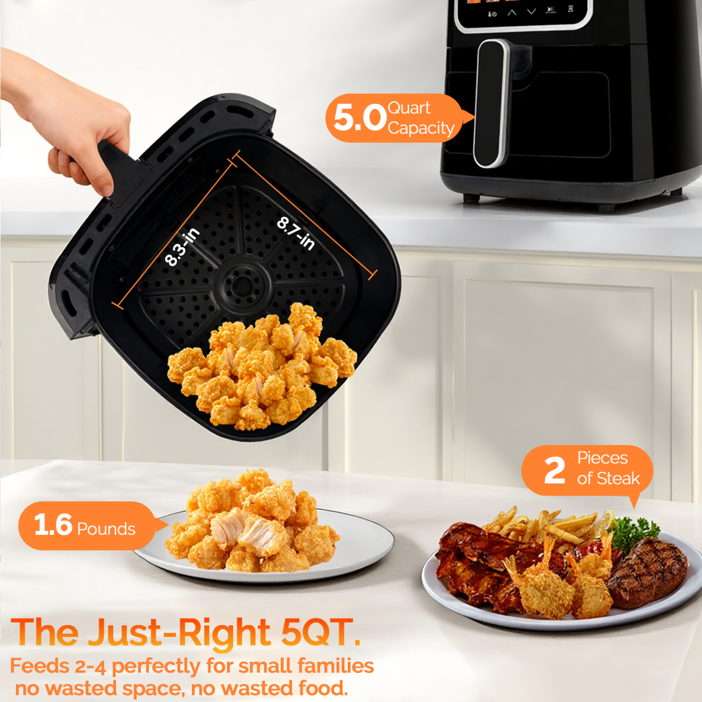 MIRASTON 5QT Digital Air Fryer with Viewing Window, 10 One-Touch Presets for Fresh & Frozen Foods, Easy Clean, Compact Size for 3-4 People, Black