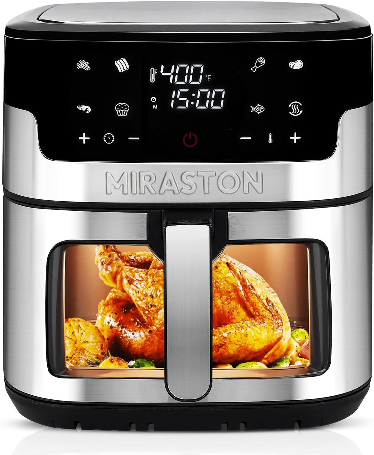 MIRASTON Air Fryer, 8.5-QT Family Size, 8 Preset Recipes, One-Touch Digital Control Presets, Stainless Steel