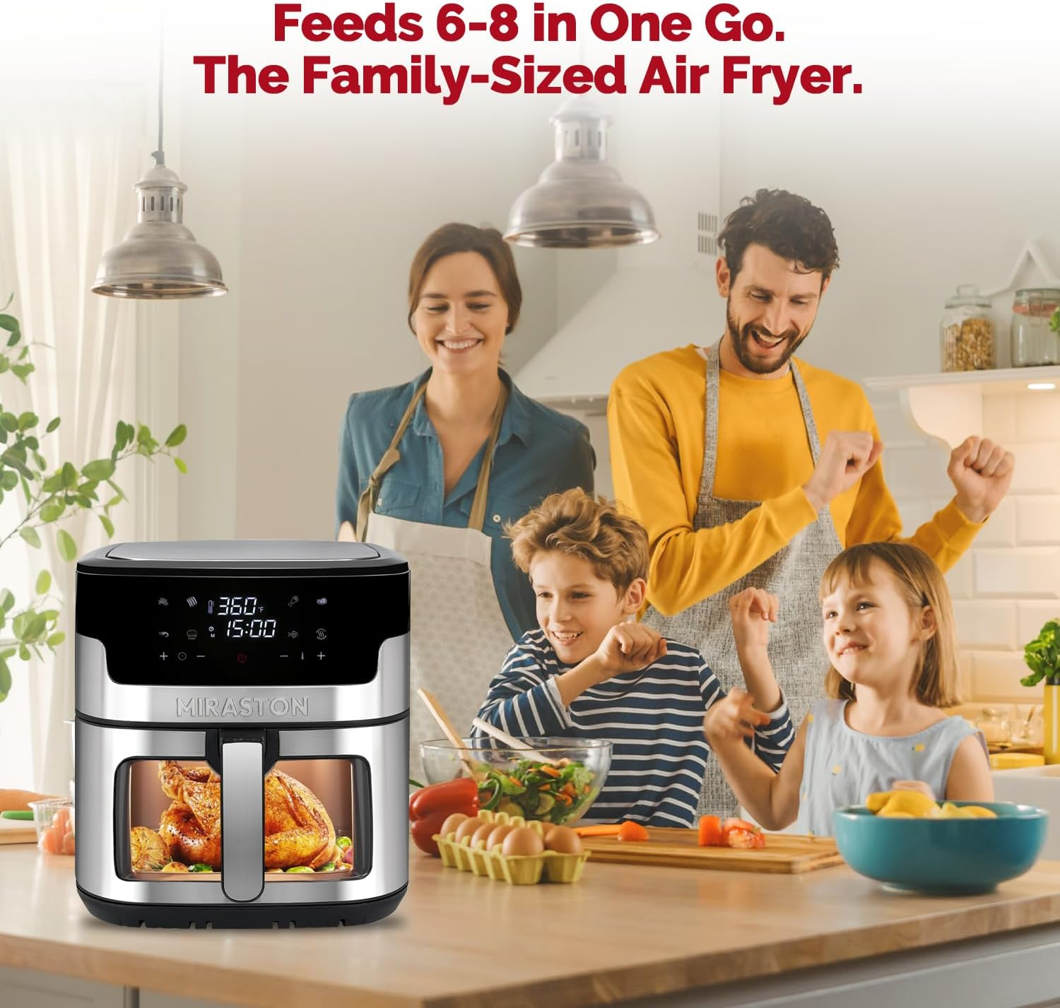 MIRASTON Air Fryer, 8.5-QT Family Size, 8 Preset Recipes, One-Touch Digital Control Presets, Stainless Steel