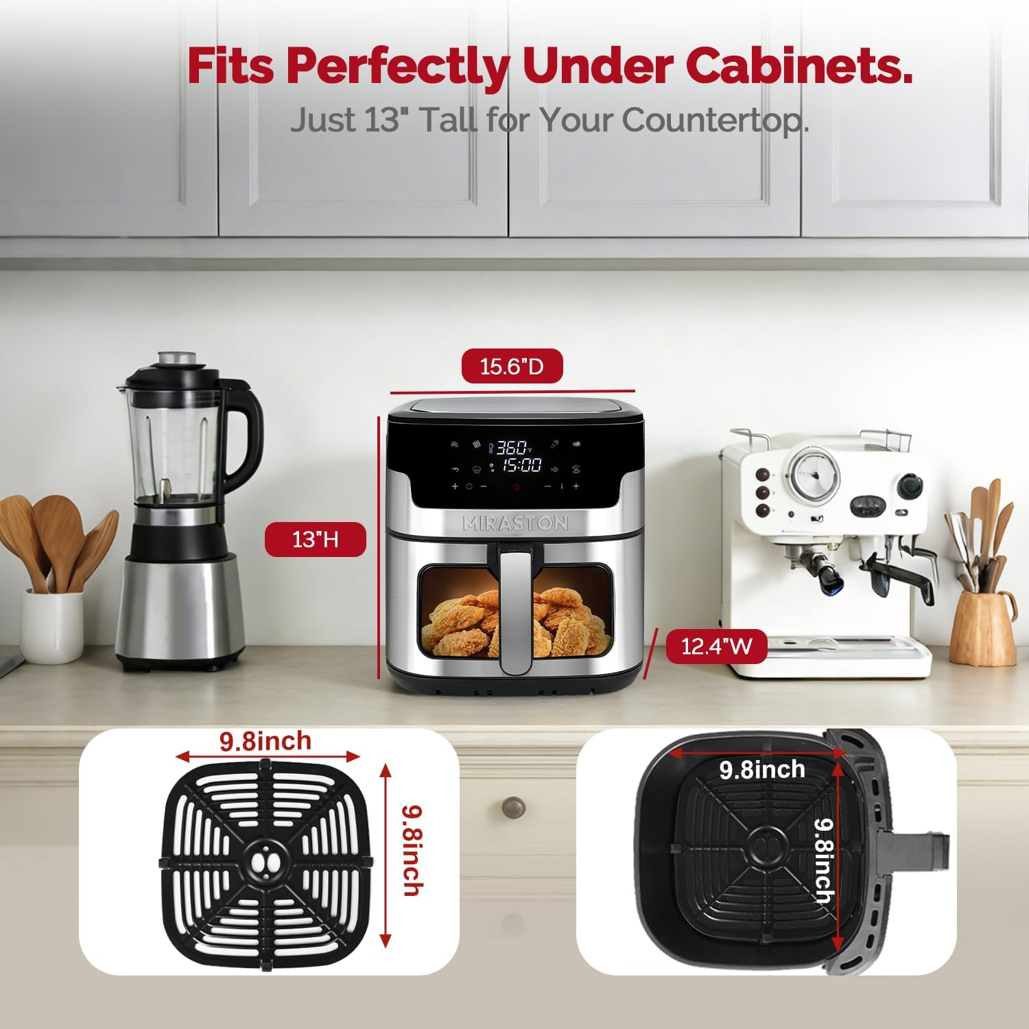 MIRASTON Air Fryer, 8.5-QT Family Size, 8 Preset Recipes, One-Touch Digital Control Presets, Stainless Steel