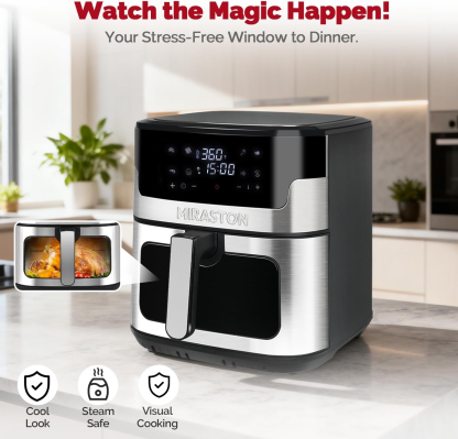 MIRASTON Air Fryer, 8.5-QT Family Size, 8 Preset Recipes, One-Touch Digital Control Presets, Stainless Steel