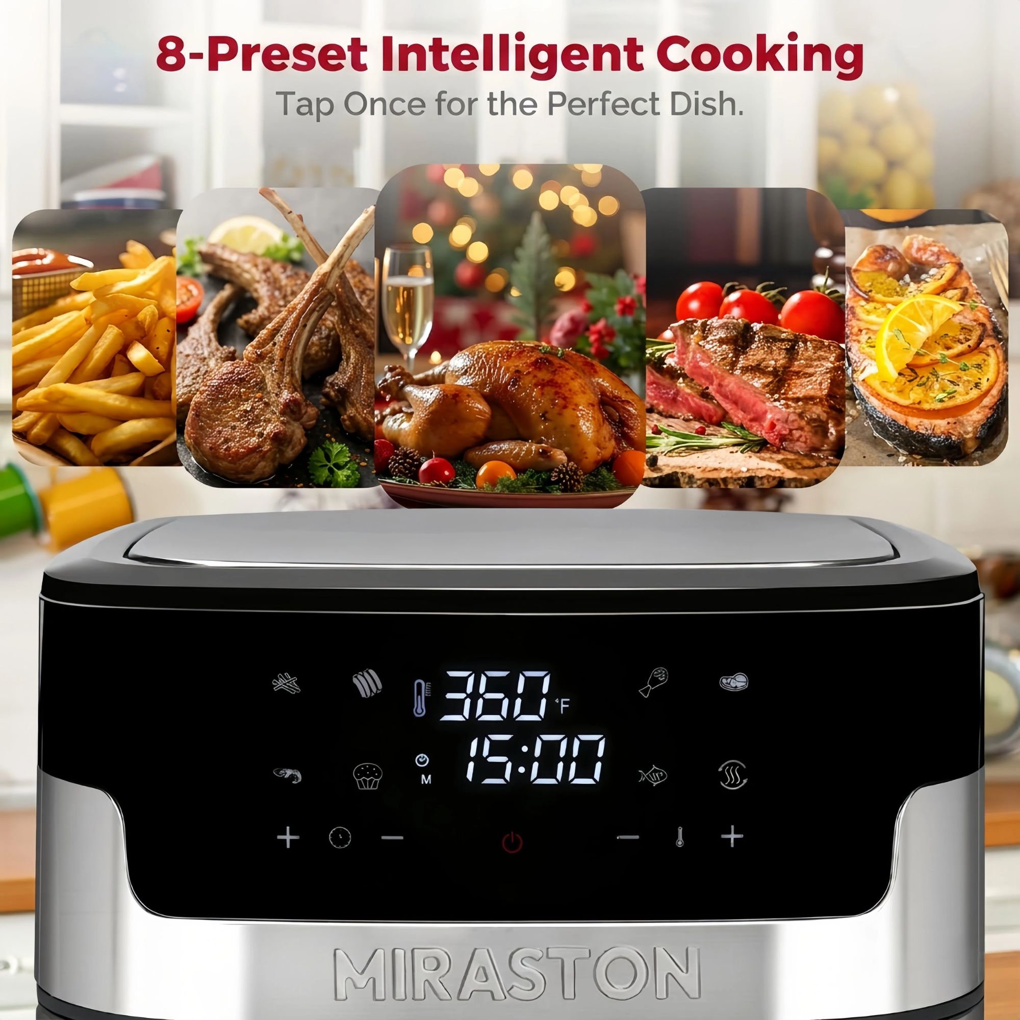 MIRASTON 8.5-Quart Air Fryer, 8 Preset Touchscreen, Dishwasher-Safe Basket, Stainless Steel