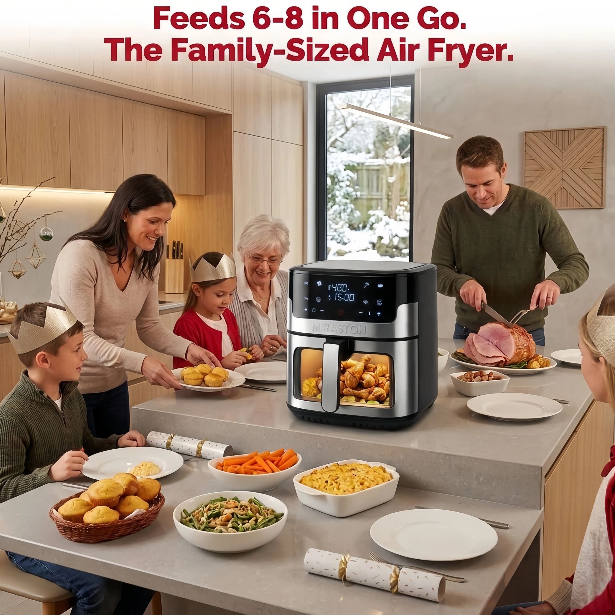 MIRASTON 8.5-Quart Air Fryer, 8 Preset Touchscreen, Dishwasher-Safe Basket, Stainless Steel