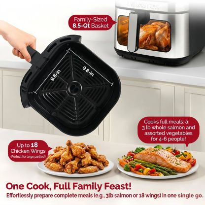 MIRASTON 8.5-Quart Air Fryer, 8 Preset Touchscreen, Dishwasher-Safe Basket, Stainless Steel