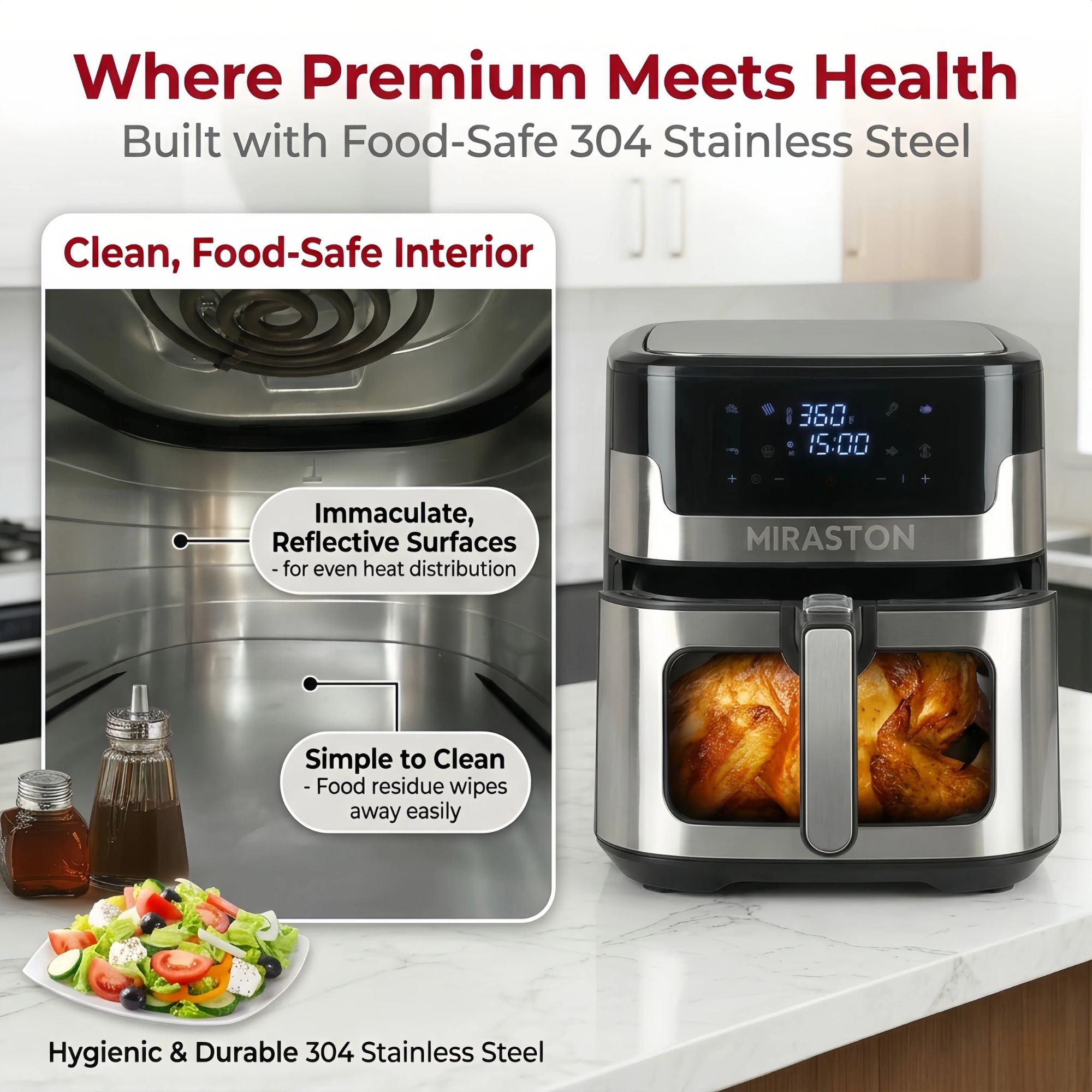 MIRASTON 8.5-Quart Air Fryer, 8 Preset Touchscreen, Dishwasher-Safe Basket, Stainless Steel