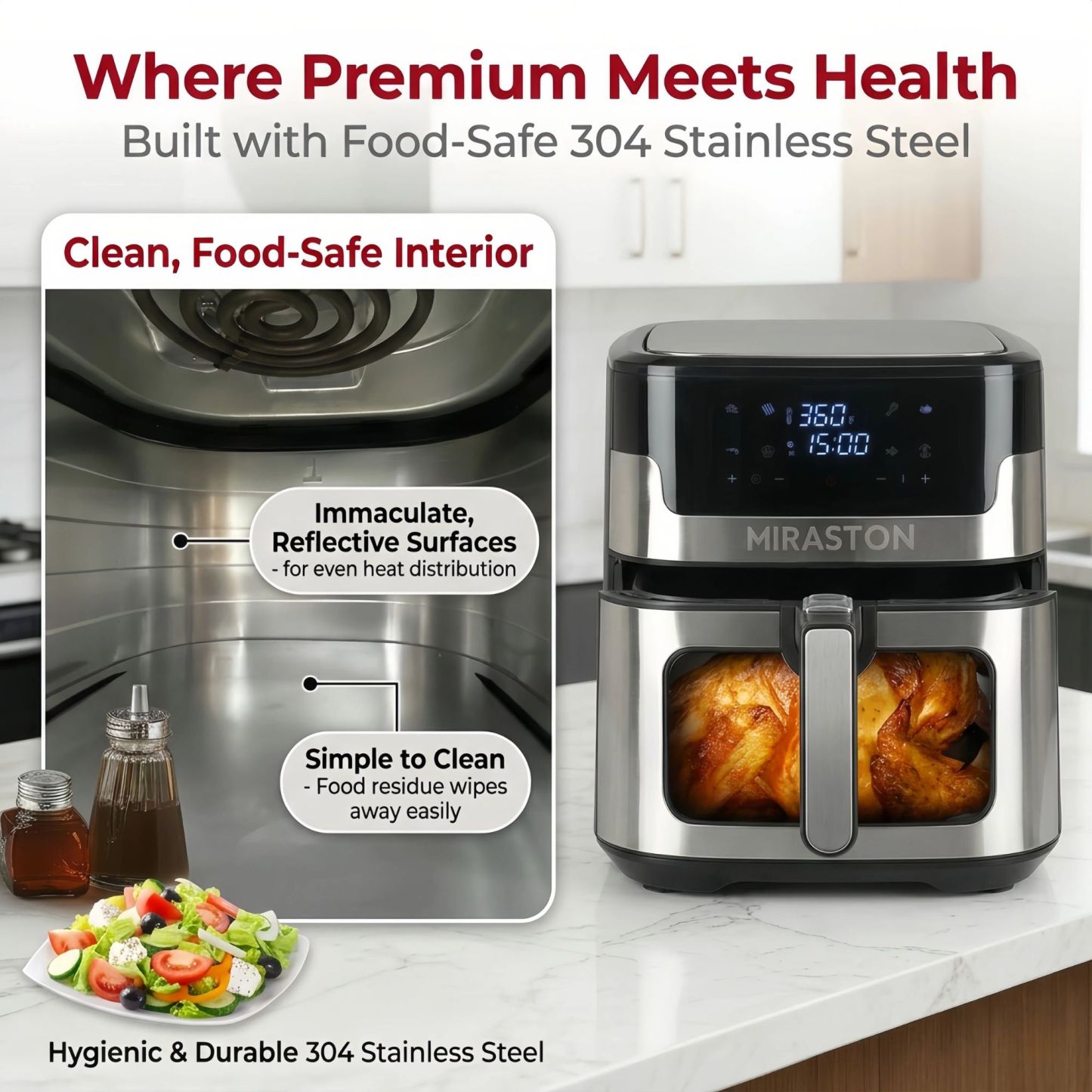 MIRASTON 8.5-Quart Air Fryer, 8 Preset Touchscreen, Dishwasher-Safe Basket, Stainless Steel
