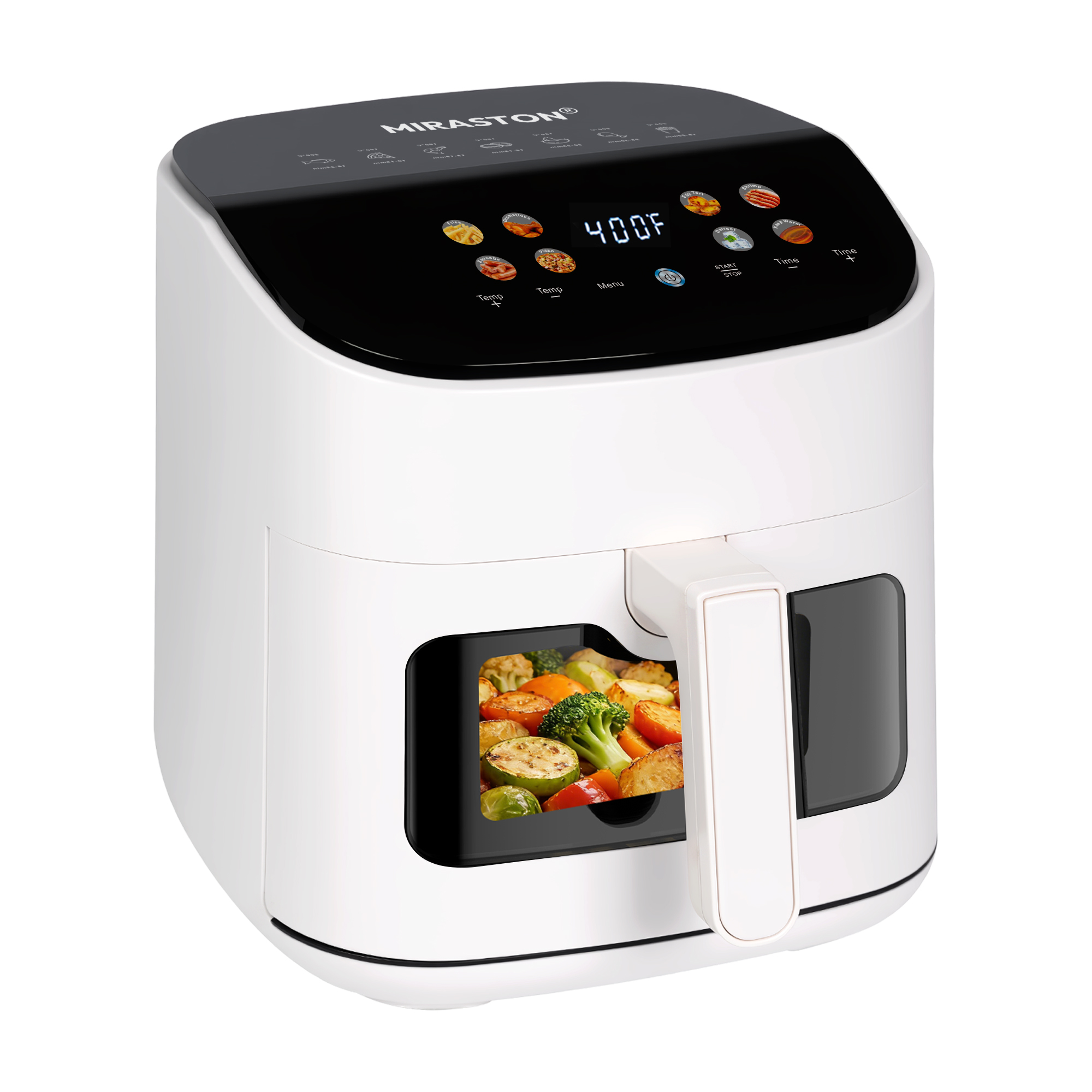 MIRASTON 6.8QT Digital Air Fryer with Visual Window - Enjoy 8 preset recipes, white & black, easy manual adjustable cooking, low noise. Perfect for offices, dorms, apartments & camping! The best kitchen gift for Christmas & Thanksgiving gifts