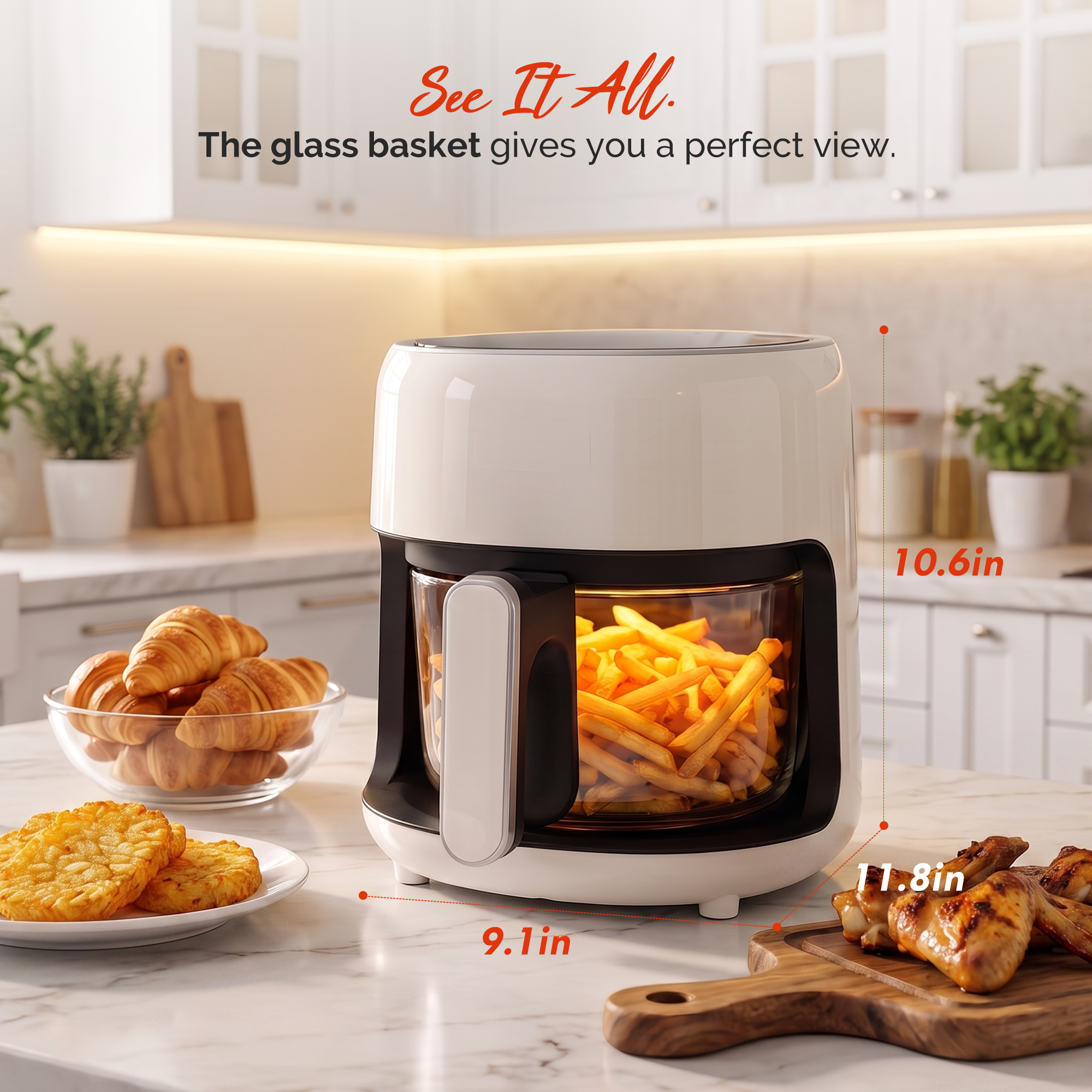 3.8QT Small Glass Air Fryer, Non-Toxic BPA-Free Glass Bowl