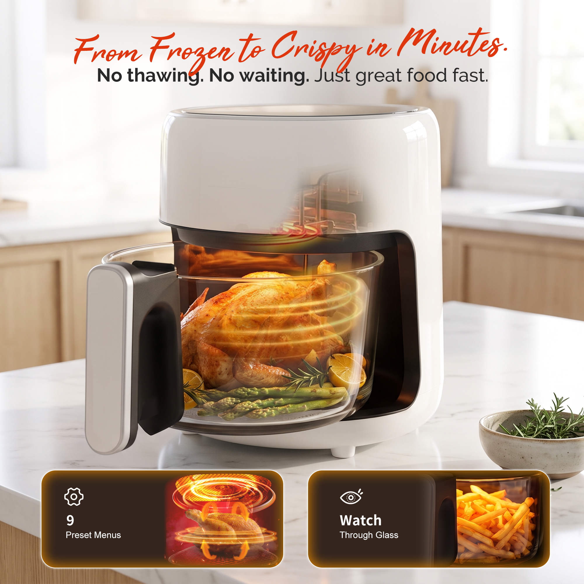 3.8QT Small Glass Air Fryer, Non-Toxic BPA-Free Glass Bowl