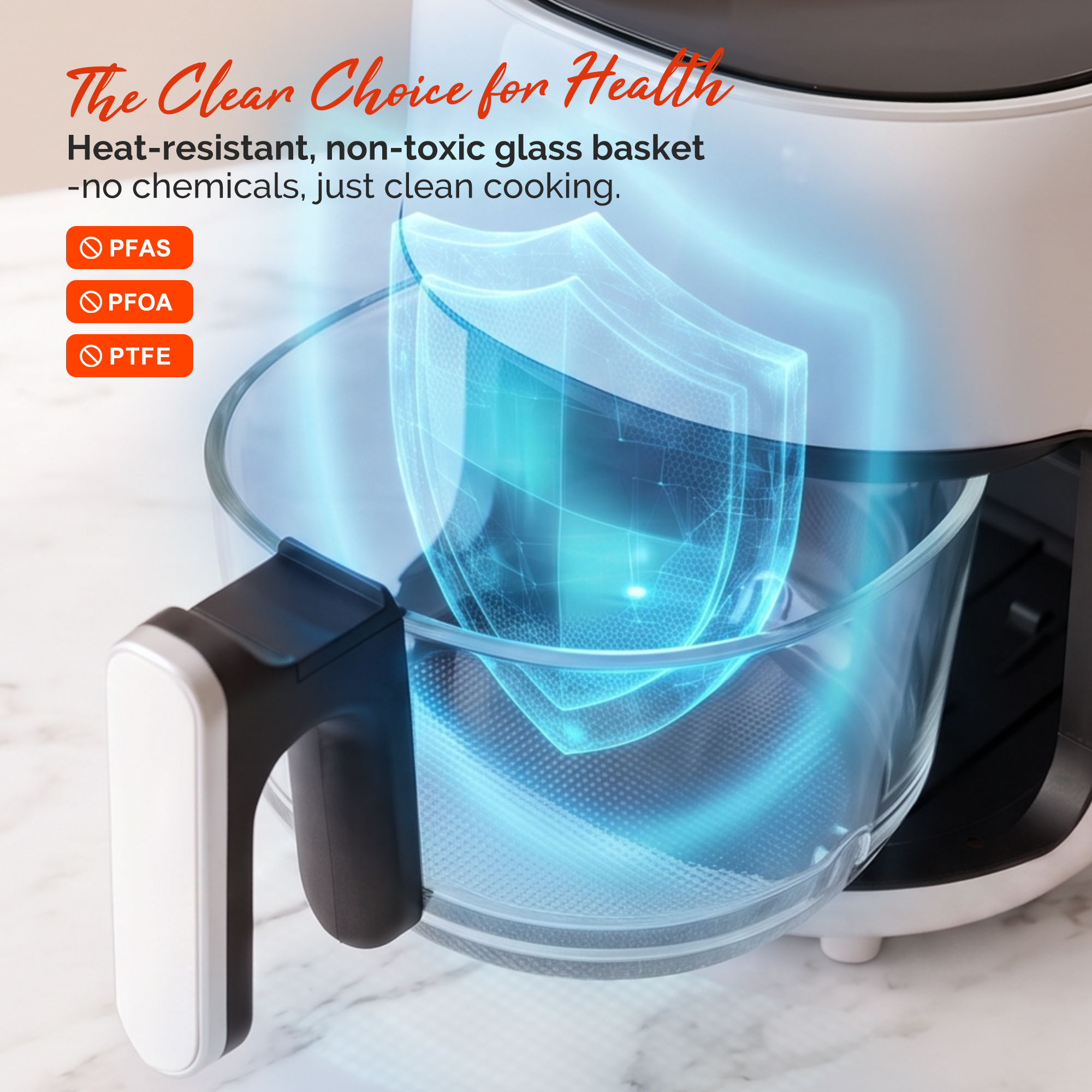 3.8QT Small Glass Air Fryer, Non-Toxic BPA-Free Glass Bowl