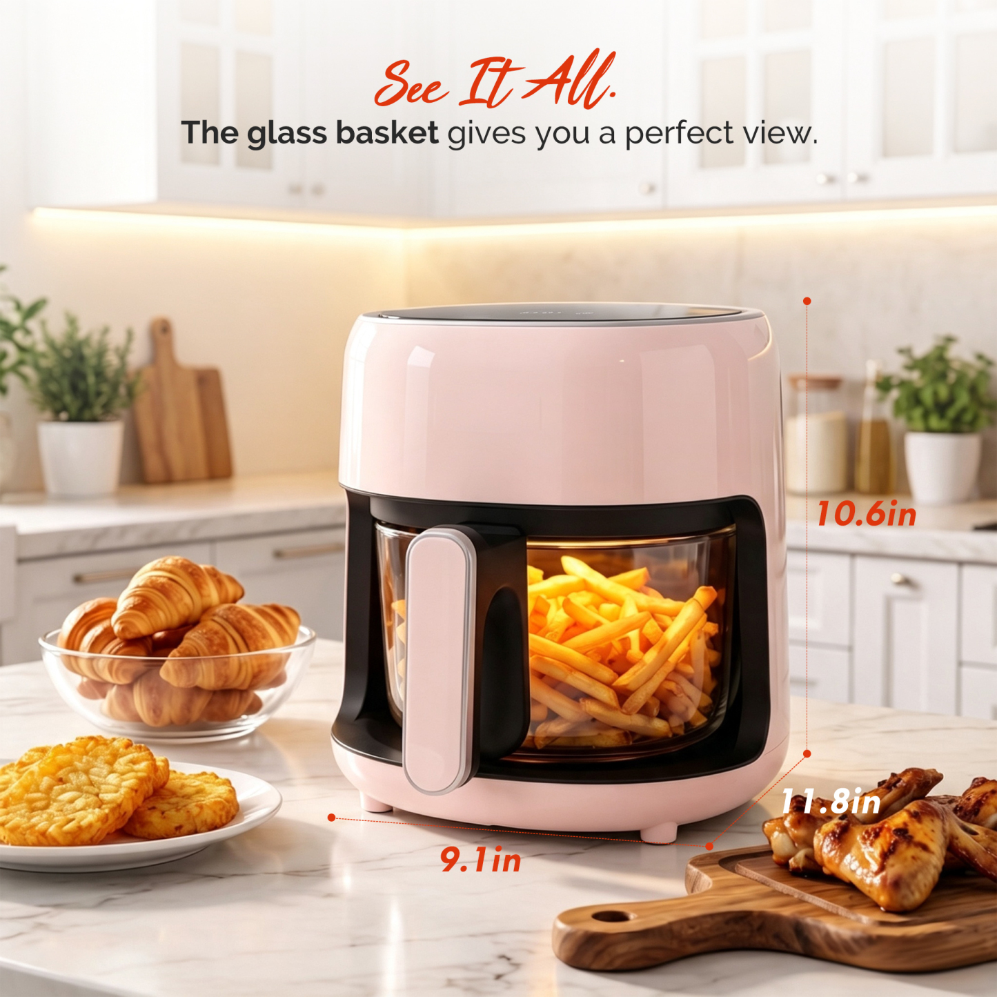 3.8QT Small Glass Air Fryer, Non-Toxic BPA-Free Glass Bowl