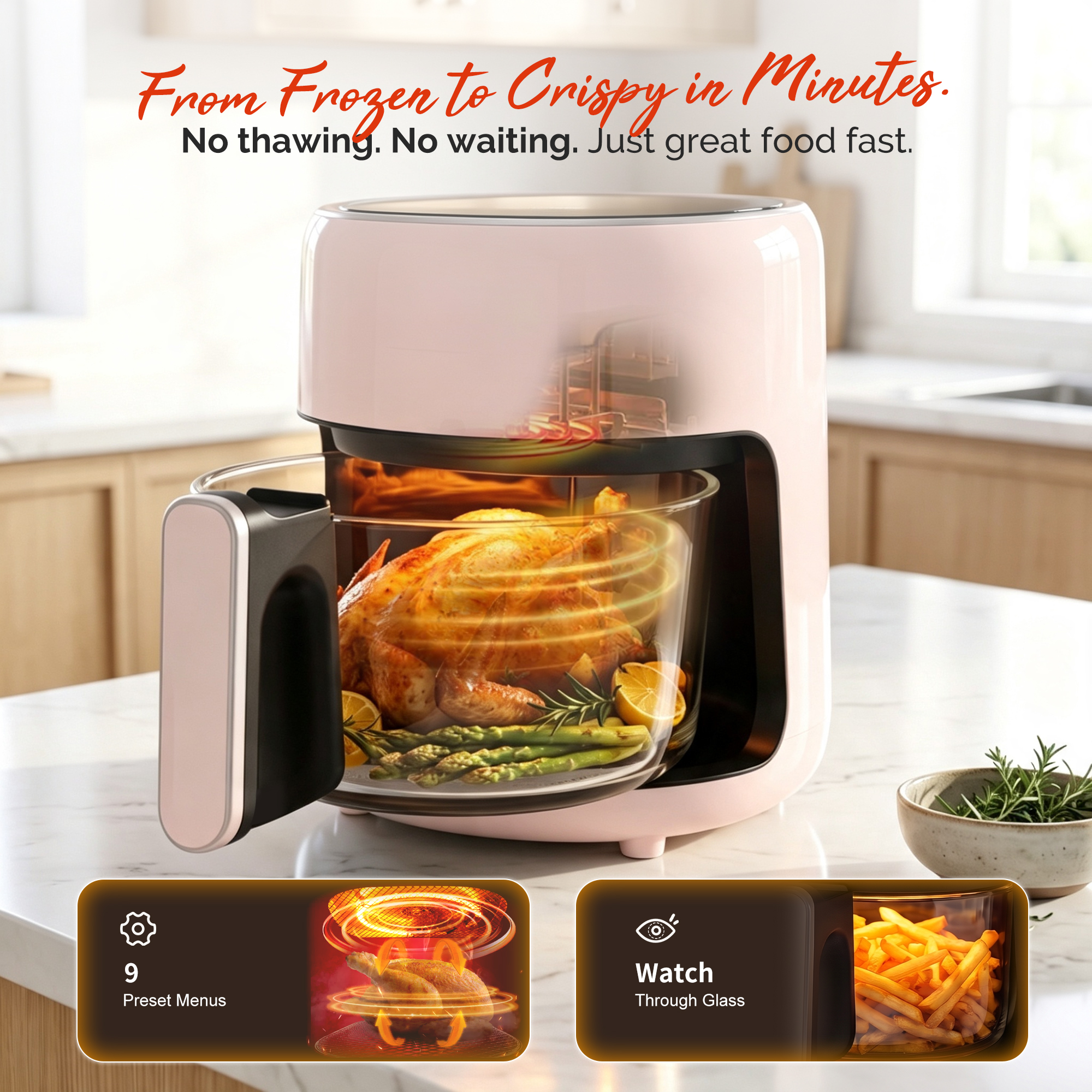 3.8QT Small Glass Air Fryer, Non-Toxic BPA-Free Glass Bowl