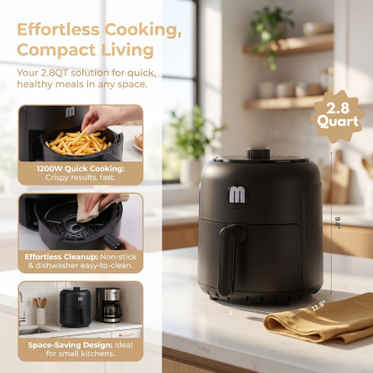 2.8QT Mini Air Fryer, Dial Control Time, Nonstick Basket Dishwasher Safe, Fast Cooking, Reheat Leftover, Small Air Fryers for 1-2 People, Suitable for Dorm Apartment