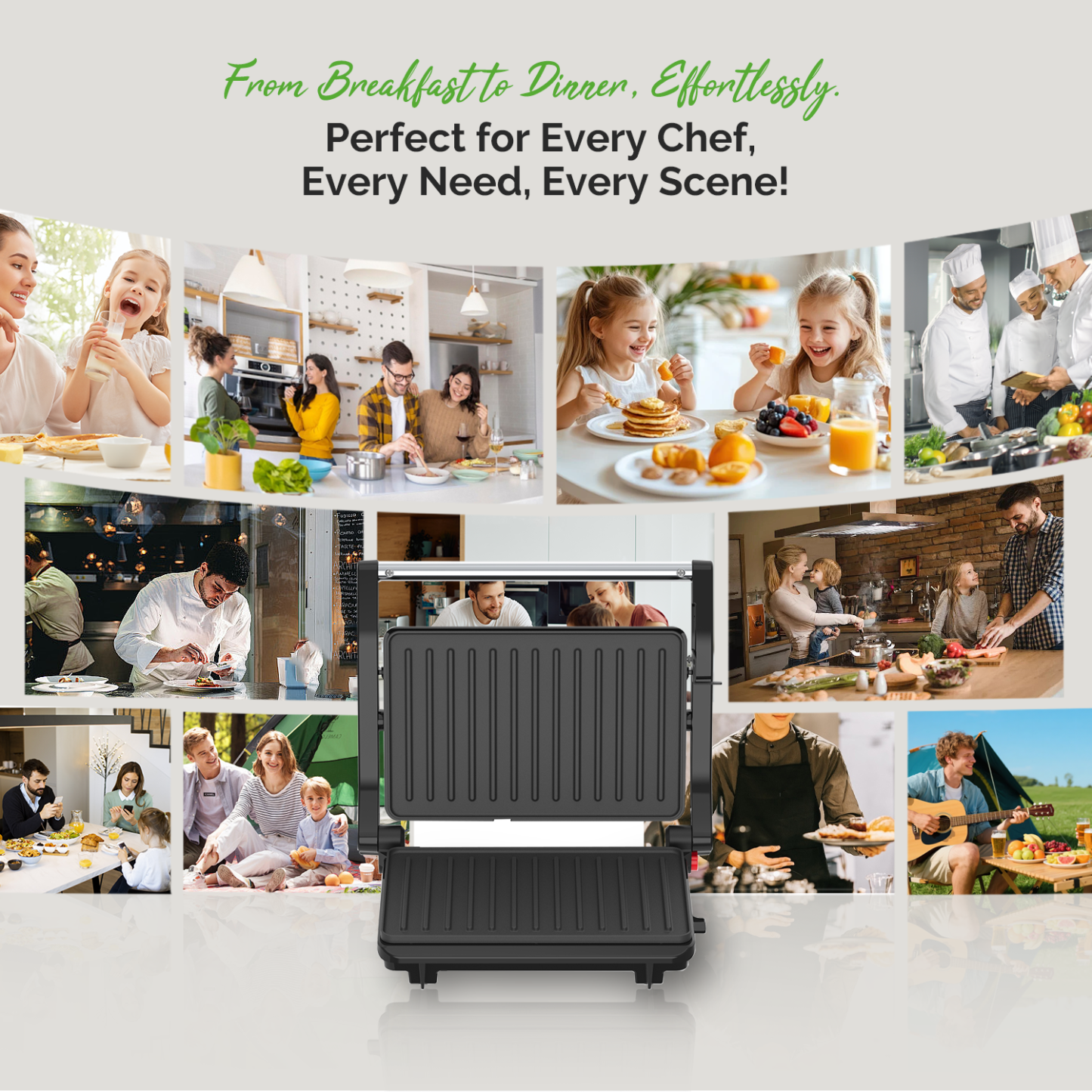 MIRASTON 3-in-1 Panini Press & Pancake Maker, Temperature Controlled 180° Hinge Sandwich Maker, 2-Piece Slicing Grill & Flat Pan