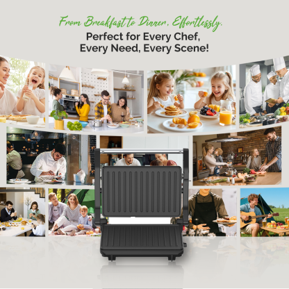 MIRASTON 3-in-1 Panini Press & Pancake Maker, Temperature Controlled 180° Hinge Sandwich Maker, 2-Piece Slicing Grill & Flat Pan