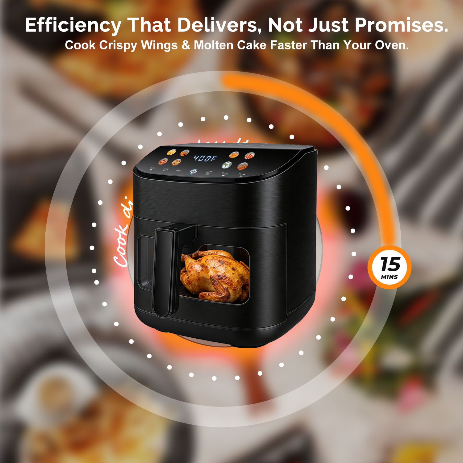  MIRASTON 6.8QT Smart Digital Air Fryer with Visual Window, 8 Presets Recipes for Fast Easy Meal, Snack, Dessert, Square Basket Dishwasher-Safe, for Family Dinner