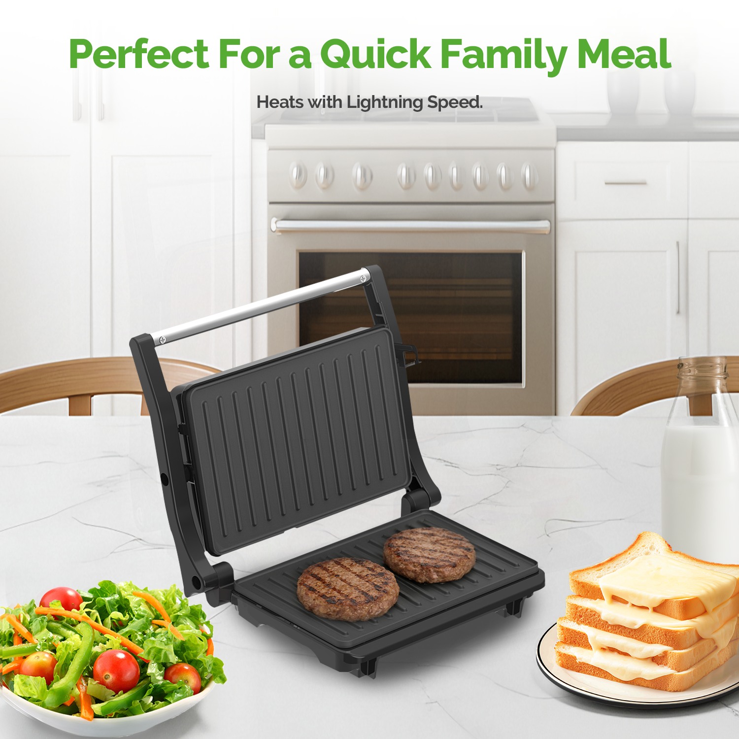 MIRASTON 3-in-1 Panini Press & Pancake Maker, Temperature Controlled 180° Hinge Sandwich Maker, 2-Piece Slicing Grill & Flat Pan
