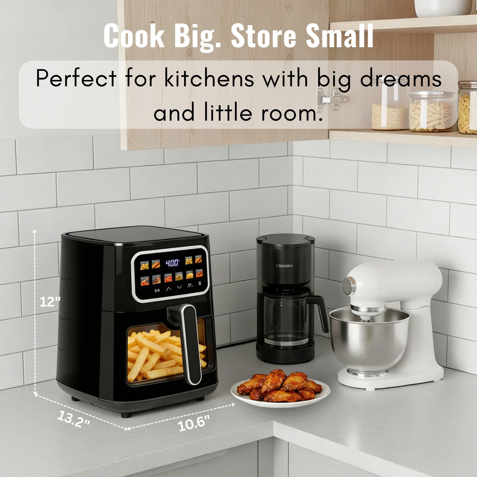 MIRASTON 5QT Digital Air Fryer with Viewing Window, 10 One-Touch Presets for Fresh & Frozen Foods, Easy Clean Nonstick Basket, Compact Size for 3-4 People, Black,