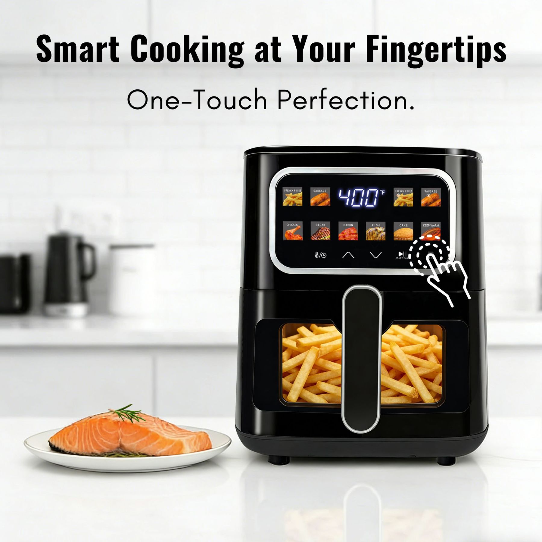 MIRASTON 5QT Digital Air Fryer with Viewing Window, 10 One-Touch Presets for Fresh & Frozen Foods, Easy Clean Nonstick Basket, Compact Size for 3-4 People, Black,