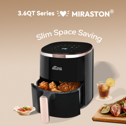 MIRASTON 3.6QT Personal Air Fryer with Digital Display & 9 Presets, Stainless Steel, Ideal for Small Kitchens
