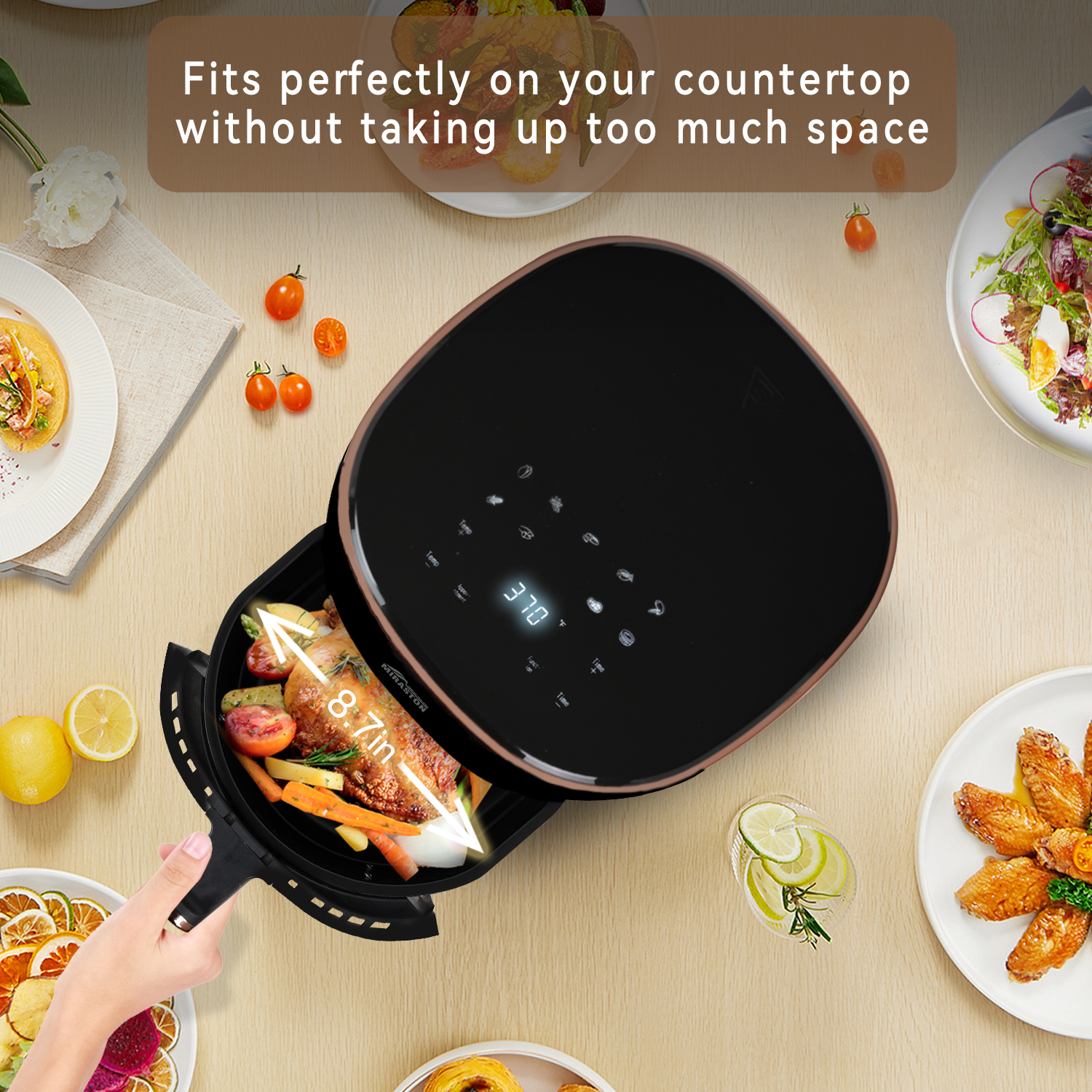 Miraston Compact 3.6-Quart Air Fryer, 9 Presets and Digital Display, Oil-Less Cooking, Black