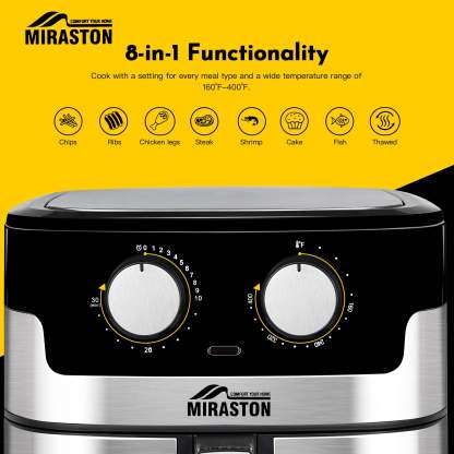 MIRASTON 8.5QT Dials Large Capacity Air Fryer Easy-to-Use Manual Design for Healthy Meals 1500W