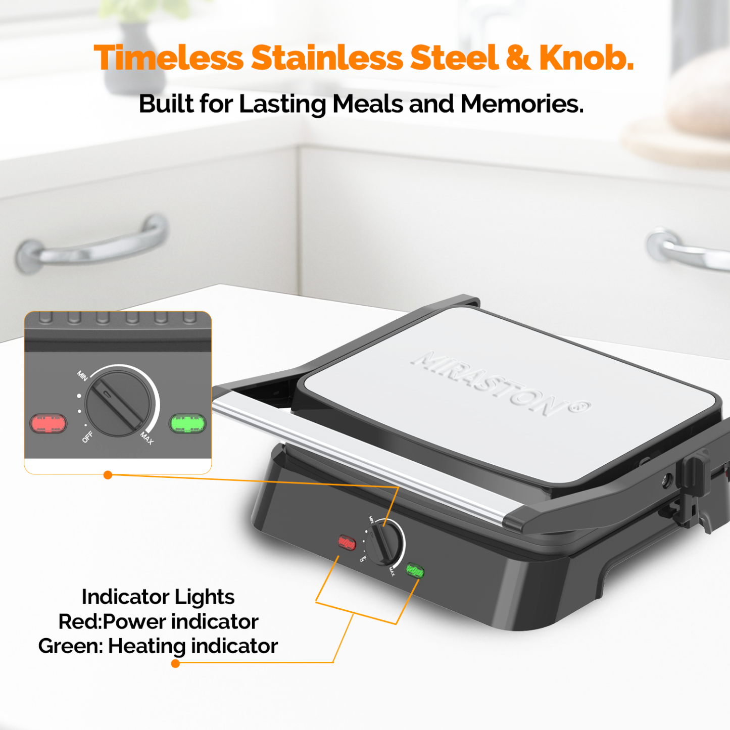 MIRASTON Electric Panini Press Grill and Sandwich Maker / 8.5" x 11" Non-Stick Coated Plates, Opens 180 Degrees to Fit Any Type or Size Food, Dishwasher Safe, Sliver