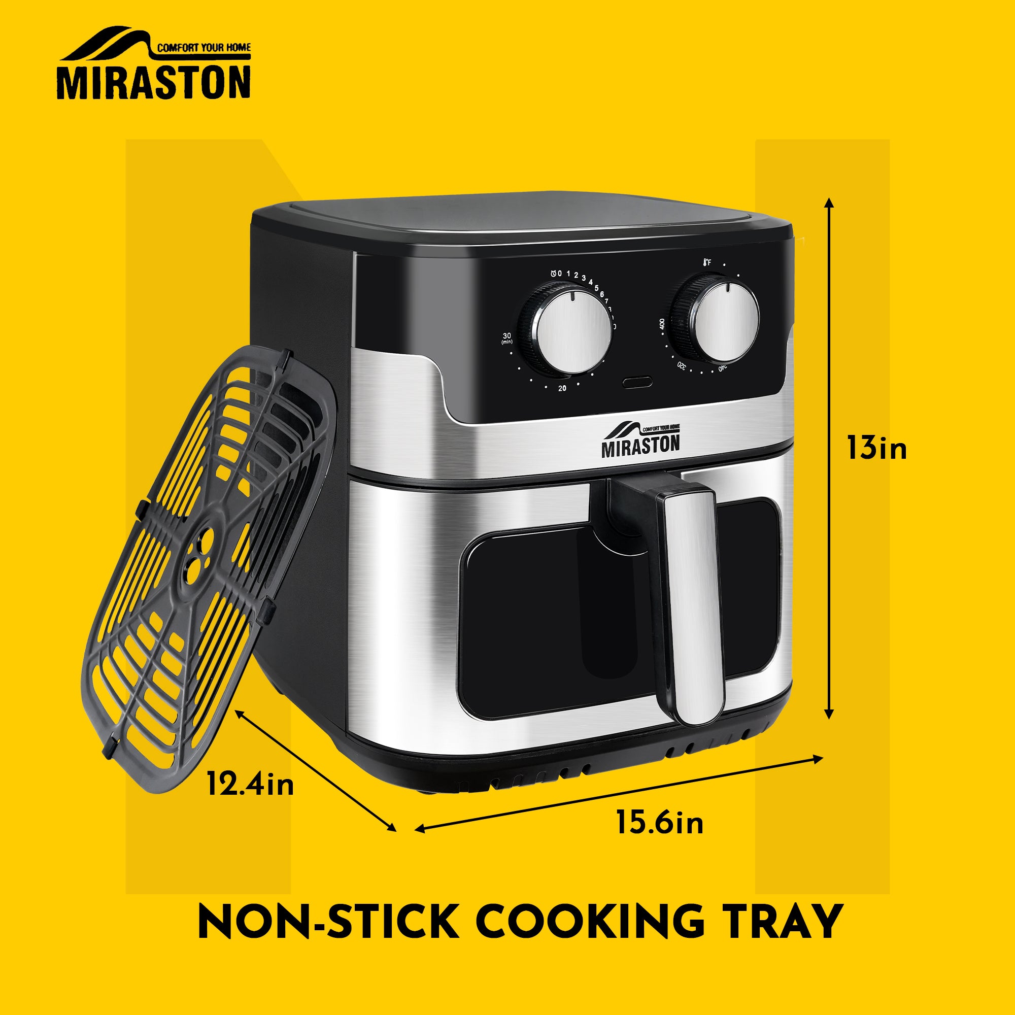 MIRASTON 8.5QT Dials Large Capacity Air Fryer Easy-to-Use Manual Design for Healthy Meals 1500W