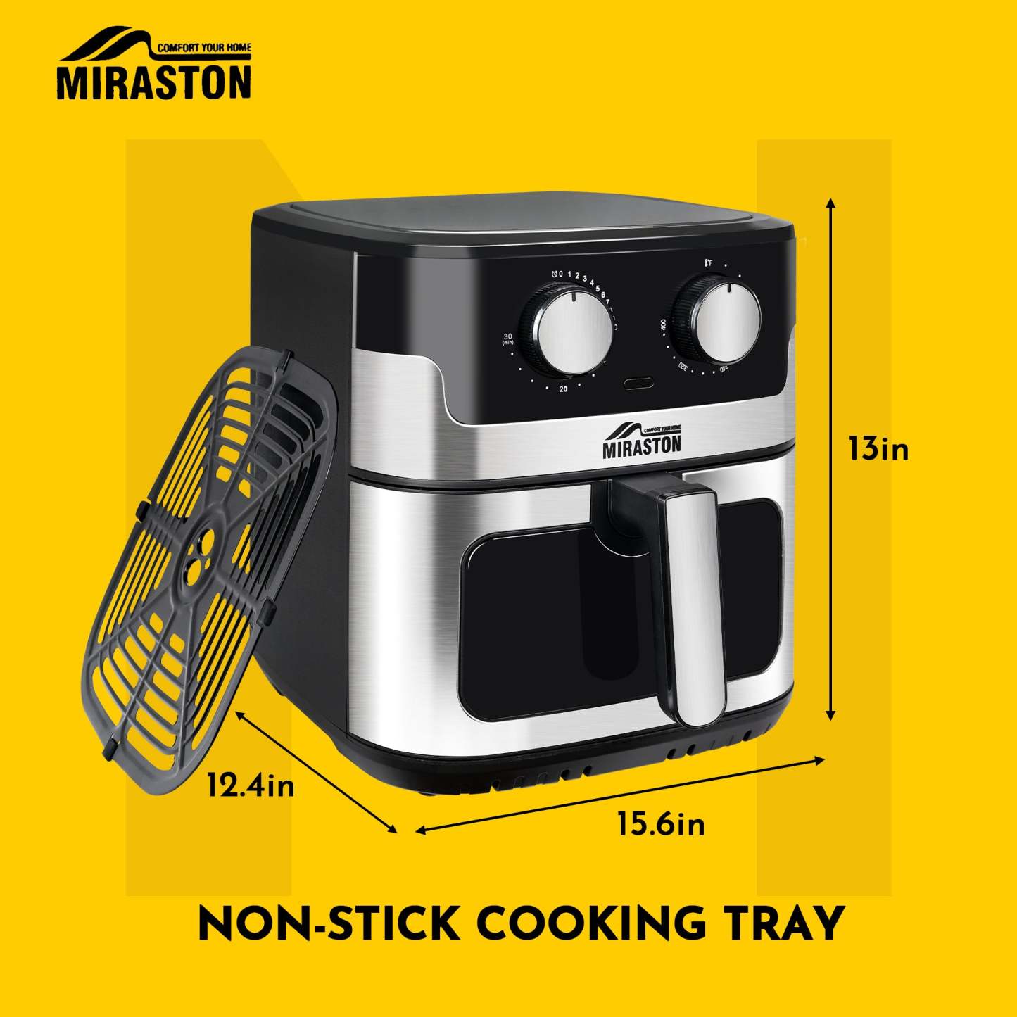 MIRASTON 8.5QT Dials Large Capacity Air Fryer Easy-to-Use Manual Design for Healthy Meals 1500W