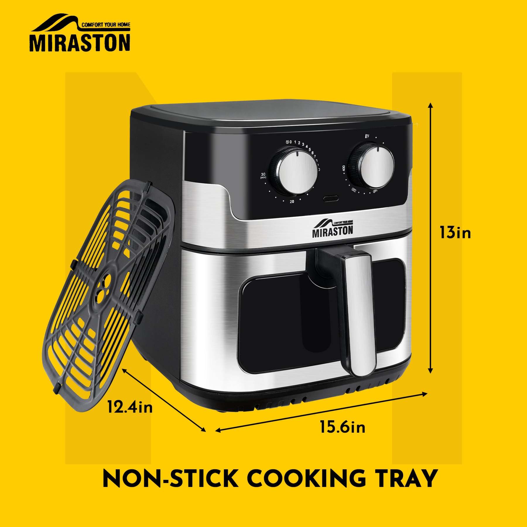 MIRASTON 8.5QT Dials Large Capacity Air Fryer Easy-to-Use Manual Design for Healthy Meals 1500W