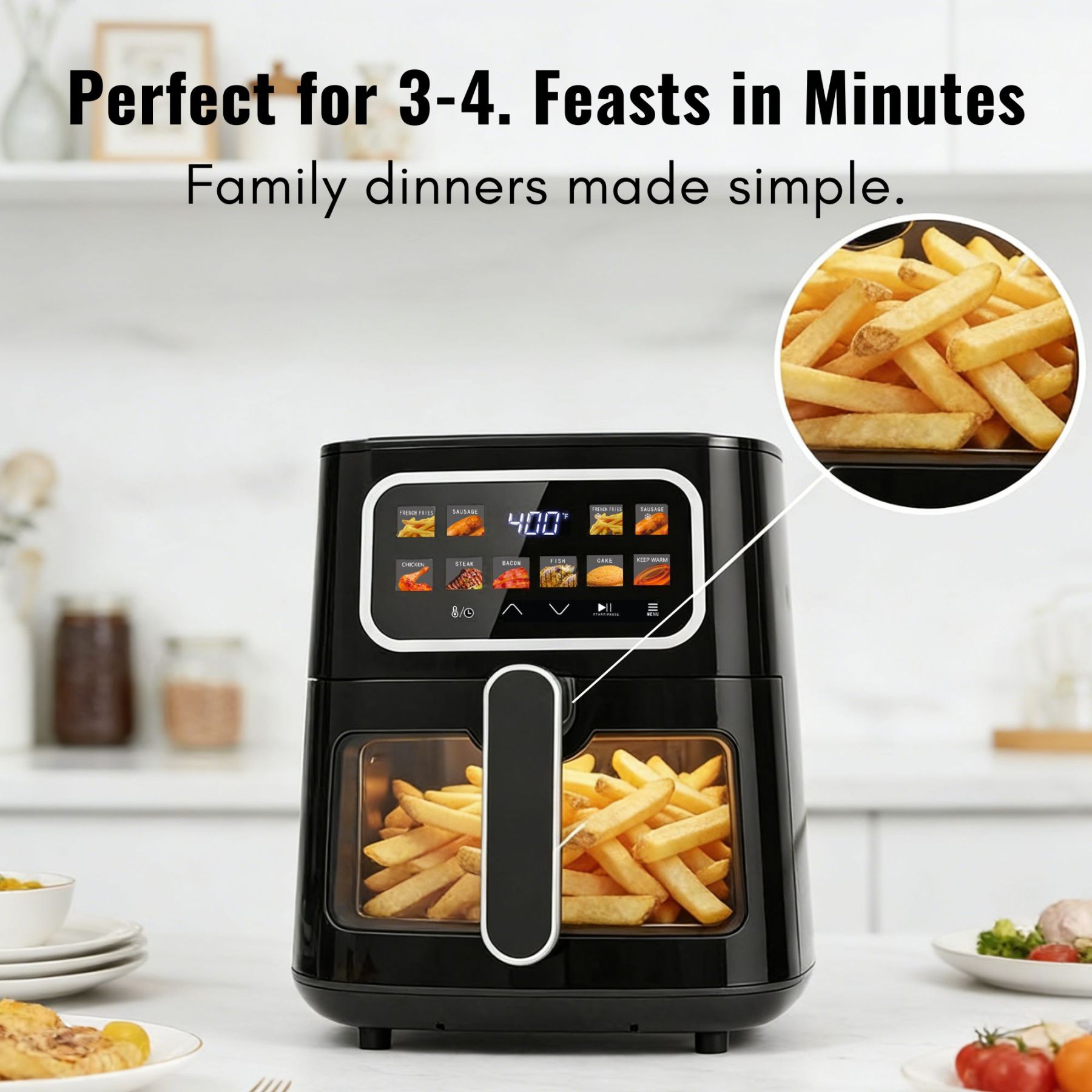 MIRASTON 5QT Digital Air Fryer with Viewing Window, 10 One-Touch Presets for Fresh & Frozen Foods, Easy Clean Nonstick Basket, Compact Size for 3-4 People, Black,