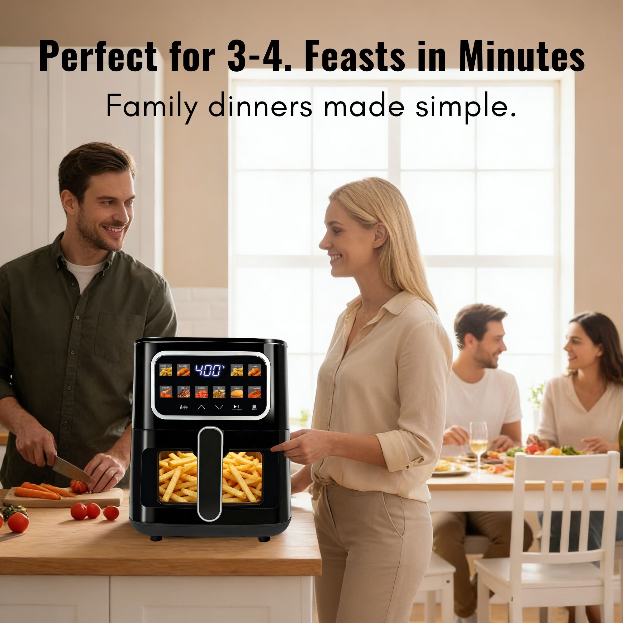 MIRASTON 5QT Digital Air Fryer with Viewing Window, 10 One-Touch Presets for Fresh & Frozen Foods, Easy Clean Nonstick Basket, Compact Size for 3-4 People, Black,