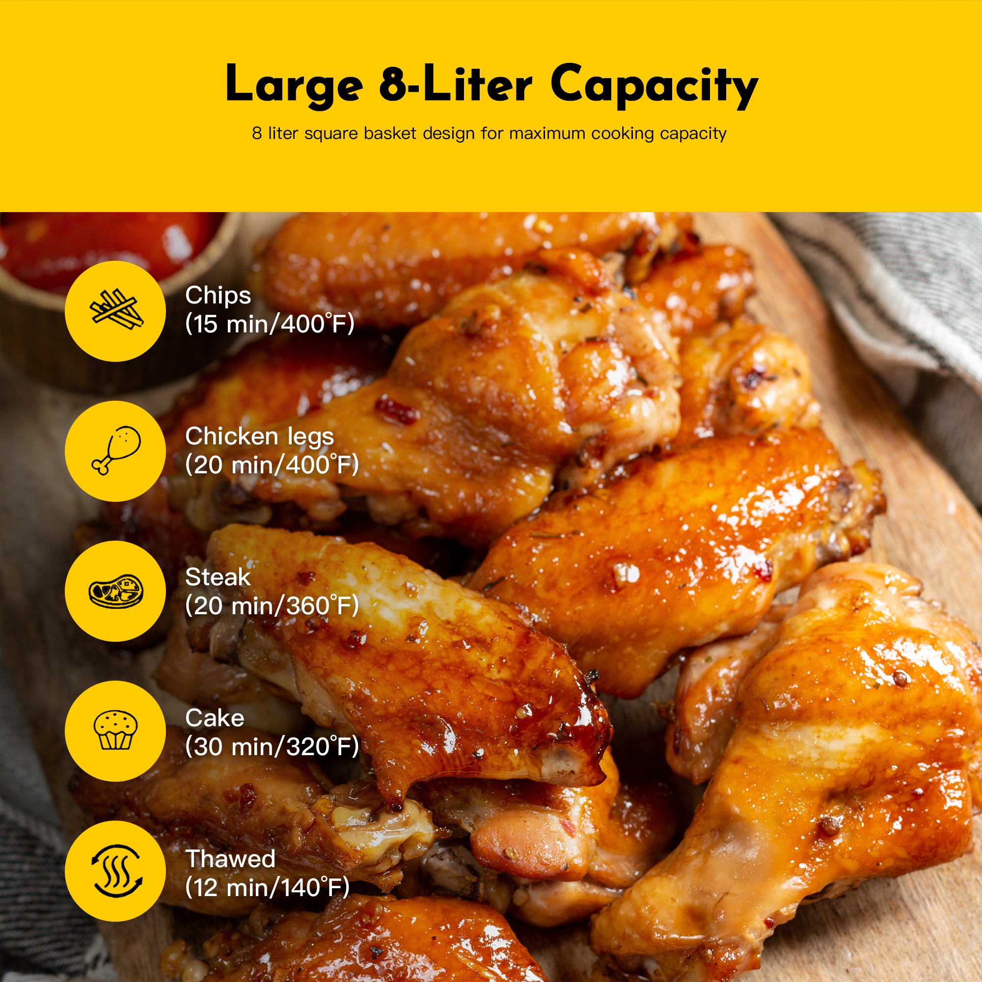 MIRASTON 8.5QT Dials Large Capacity Air Fryer Easy-to-Use Manual Design for Healthy Meals 1500W