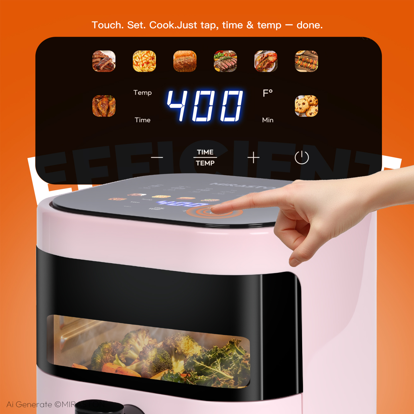 MIRASTON 3.2 Quart Compact Air Fryer with Viewing Window, 1200W Digital Touchscreen Countertop Oilless Cooker, Nonstick Dishwasher-Safe Basket, Pink