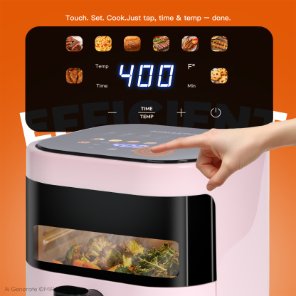 MIRASTON 3.2 Quart Compact Air Fryer with Viewing Window, 1200W Digital Touchscreen Countertop Oilless Cooker, Nonstick Dishwasher-Safe Basket, Pink
