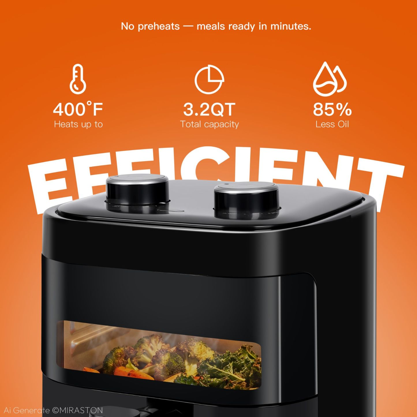 MIRASTON 3.2 Quart Mini Air Fryer, Compact Nonstick Personal Air Fryer with Dial Control and Dishwasher Safe Basket, Black