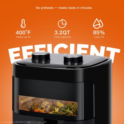 MIRASTON 3.2 Quart Mini Air Fryer, Compact Nonstick Personal Air Fryer with Dial Control and Dishwasher Safe Basket, Black
