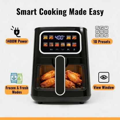 MIRASTON 5QT Digital Air Fryer with Viewing Window, 10 One-Touch Presets for Fresh & Frozen Foods, Easy Clean Nonstick Basket, Compact Size for 3-4 People, Black,