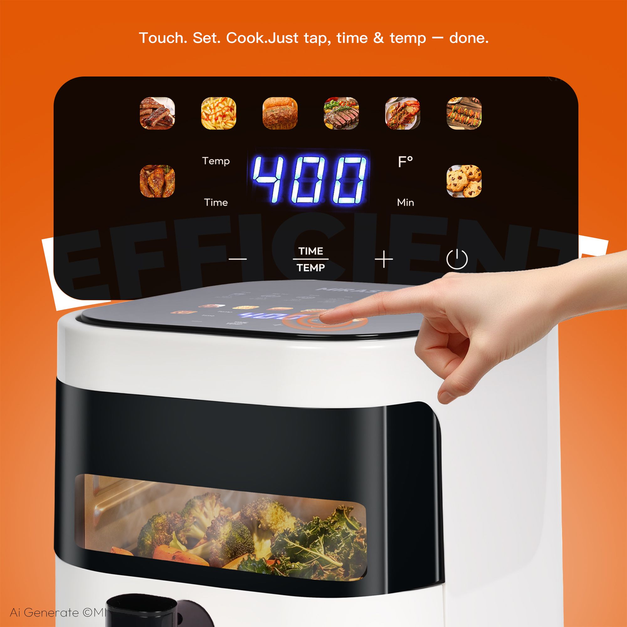 MIRASTON 3.2 Quart Compact Air Fryer with Viewing Window, 1200W Digital Touchscreen Countertop Oilless Cooker, Nonstick Dishwasher-Safe Basket, White