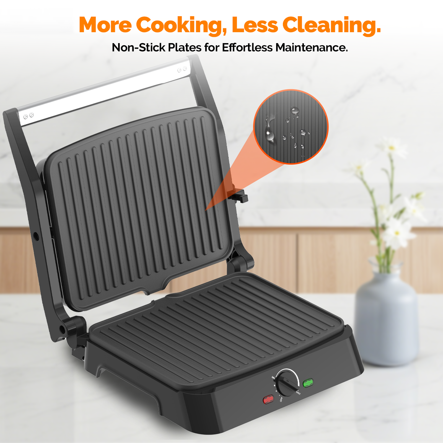 MIRASTON Electric Panini Press Grill and Sandwich Maker / 8.5" x 11" Non-Stick Coated Plates, Opens 180 Degrees to Fit Any Type or Size Food, Dishwasher Safe, Sliver