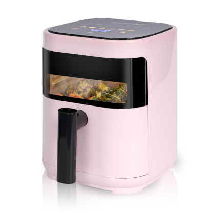 MIRASTON 3.2 Quart Compact Air Fryer with Viewing Window, 1200W Digital Touchscreen Countertop Oilless Cooker, Nonstick Dishwasher-Safe Basket, Pink