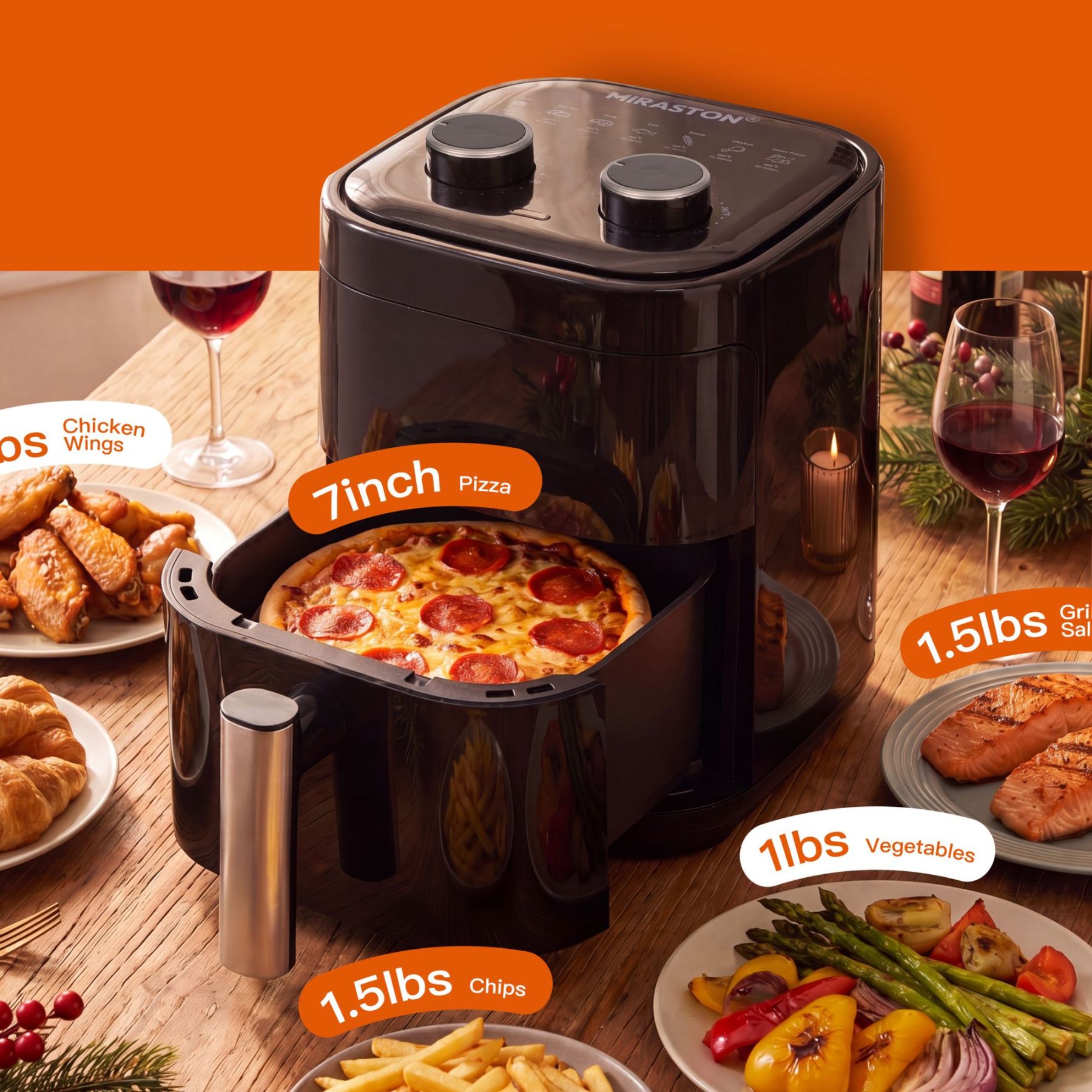 MIRASTON 3.2 Quart Mini Air Fryer, Compact Nonstick Personal Air Fryer with Dial Control and Dishwasher Safe Basket, Black