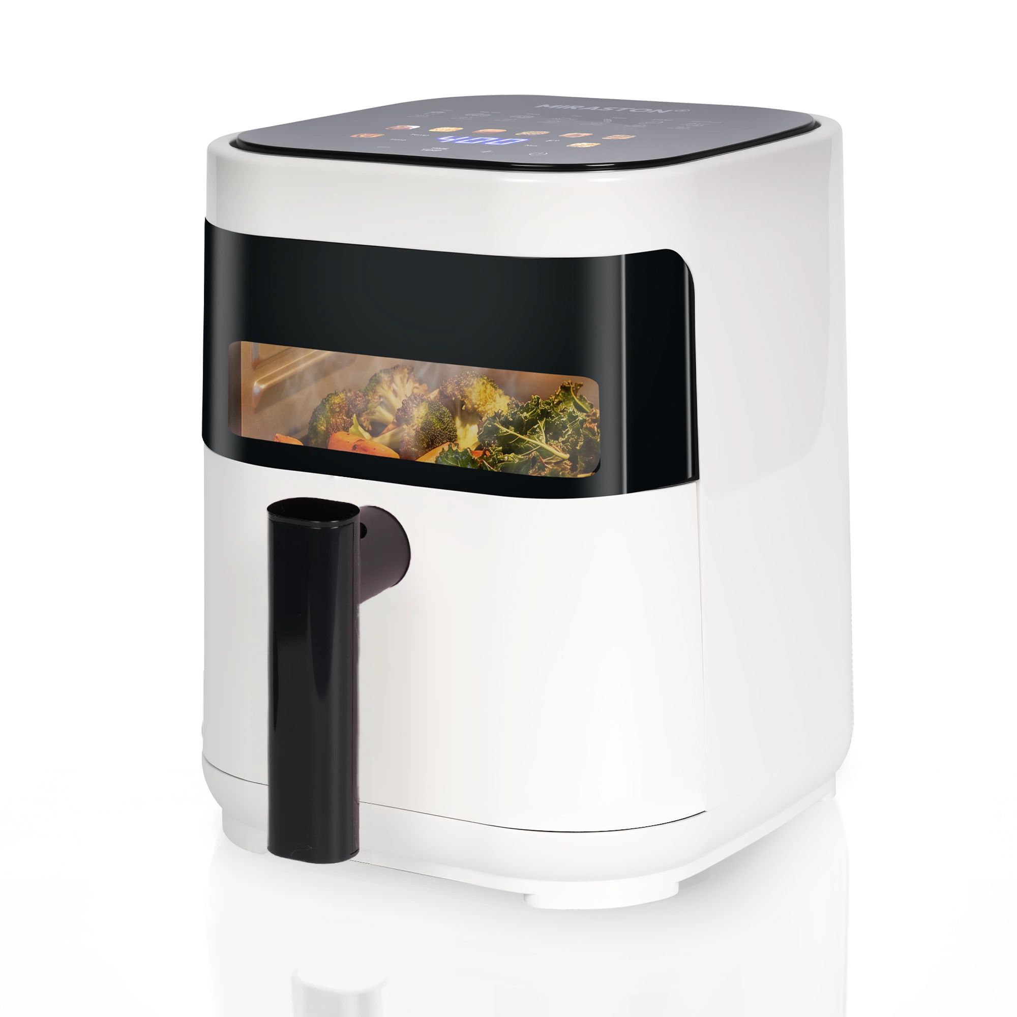 MIRASTON 3.2 Quart Compact Air Fryer with Viewing Window, 1200W Digital Touchscreen Countertop Oilless Cooker, Nonstick Dishwasher-Safe Basket, White