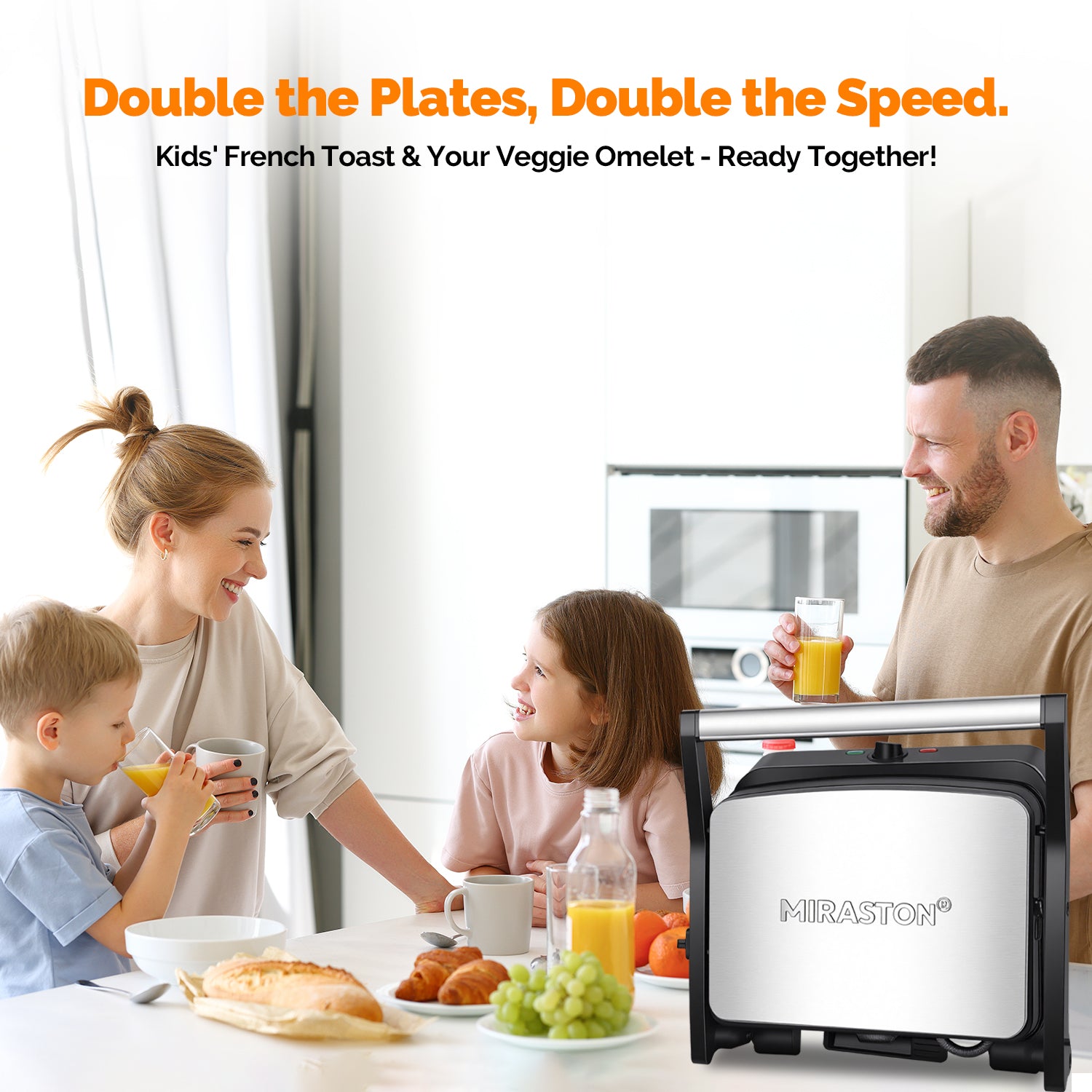 MIRASTON Electric Panini Press Grill and Sandwich Maker / 8.5" x 11" Non-Stick Coated Plates, Opens 180 Degrees to Fit Any Type or Size Food, Dishwasher Safe, Sliver